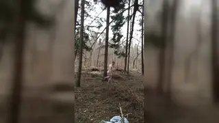 Muscular European Twink Strokes His Cock Outdoors in the Rain