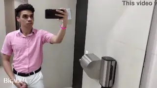 Hairy Teen Strokes Thick Cock in Public Restroom