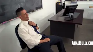 Dominant Teacher Controls Submissive Student at Desk
