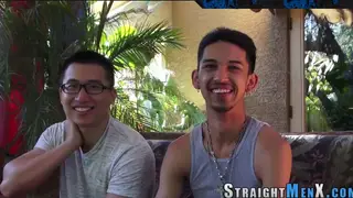 Asian Twink Rides Cock in Shower Threesome