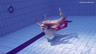 Blonde Teen Strips Naked for Outdoor Pool Swim