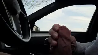 European Guy Jerks Off in a Moving Car Outdoors