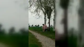 Mature European Man Strokes Himself on a Forest Trail