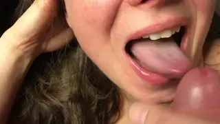 Mature MILF Swallows Load in POV Blowjob Session