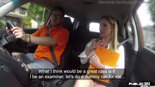 European Student Bent Over in a Moving Car