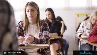 Blonde Student Licks Her Friend During Holiday Break