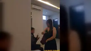 Asian Secretary Teases Delivery Guy in Stockings Outdoors