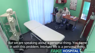 Blonde Patient Receives Oral Treatment from Doctor in Hospital Office