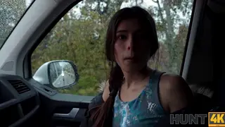 Tattooed Latina Rides in the Car While Her Husband Watches