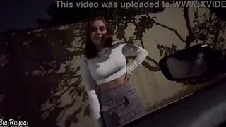 Latina Newcomer Auditions Outdoors With Oral Skill