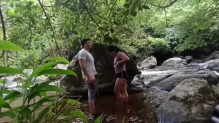 Colombian Teen Sucks and Rides Outdoors by River