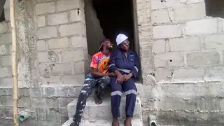 European Girlfriend Surprises Boyfriend at Work Outdoors