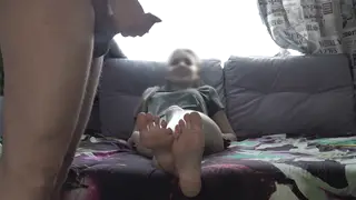 Blonde Girlfriend Watches Boyfriend Jerk Twice Onto Her Feet
