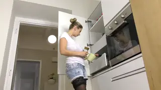 European MILF in Stockings Seduces Husband in Kitchen