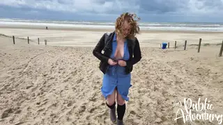 Curvy Blonde Flashes and Fucks a Dildo on a Public Beach