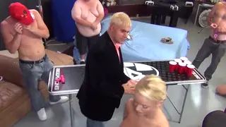 Three Curvy Women Overwhelm a Heavy-Set Fan with Toys and Handjobs