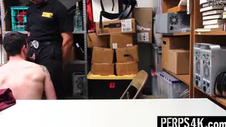 Uniformed Guard Forces Twink to Kneel in Store