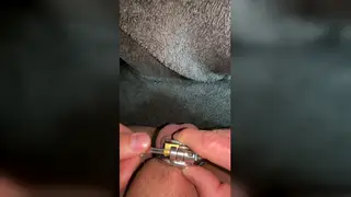 European Guy Secures Uncut Cock in Flat Chastity Cage