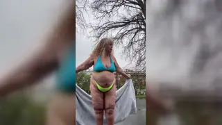 Curvy MILF Flaunts Big Tits Outdoors in Lingerie