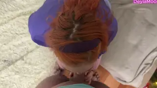 Redhead in Costume Takes a Deep Throat and Creampie