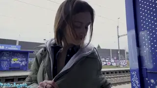 Brunette Pays Train Fine With Public Blowjob and Fuck