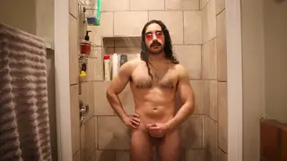 POV Shower Session With Hairy Asian Latino Bear Ends in Climax