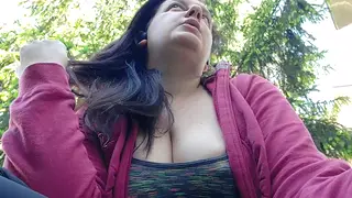 Busty European MILF Flashes Outdoors While Smoking
