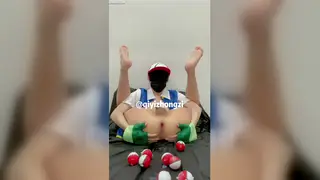 Hairy Asian Bear Fucks Himself with Toys to Cumshot