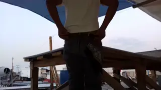 Exhibitionist Flashes Ass at Desk and Outdoors