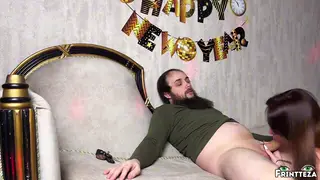 Petite MILF Deepthroats Big Cock for Holiday Swallow