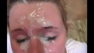 Teen Blonde Drenched in Cum After Gangbang Facial