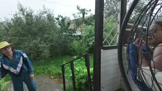Curvy Teen Takes a Rough Anal Threesome on the Porch