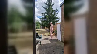 European Mature Strokes Uncut Cock Outdoors to Cumshot