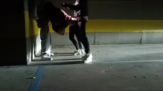 Redhead Teen Shared in Car Park Gangbang