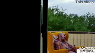 Tattooed Jock Works His Cock in Solo Session