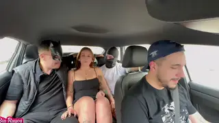 Latina Gives Double Blowjob in Car Outdoors