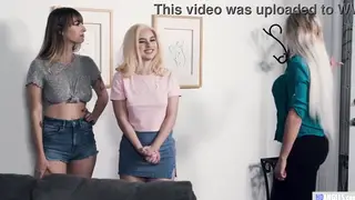 Busty Stepmom and Stepdaughter Lure Woman into Lesbian Threesome
