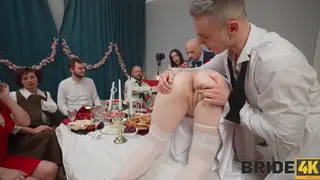 Brunette Bride Shared in Outdoor Orgy with Double Penetration