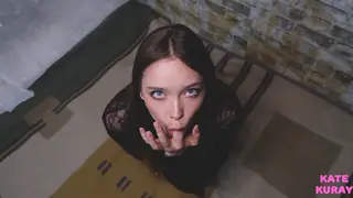 Brunette Performs Solo Oral Play With Expressive Face