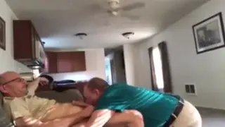 Mature Grandpa Kneels for Daddy's Cock and Takes a Facial