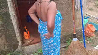 Curvy Indian Stepmom Washes Up in Outdoor Shower