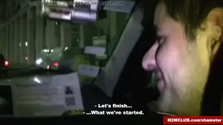 Mature European Driver Takes Passenger in the Back Seat