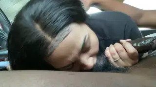 Ebony Amateur Swallows BBC Load After Sloppy Car Blowjob