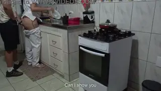 Curvy Maid Bent Over Kitchen Counter for Anal Creampie