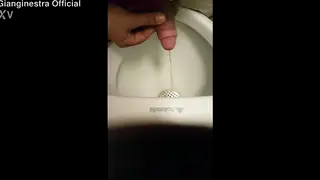 Hairy Bear Pisses at Public Urinals