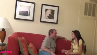 Petite Brunette Rides Her Stepdad Hard in the Living Room