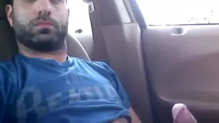 Hairy Bear Strokes to a Cumshot Inside His Car