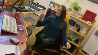 Smoking Voyeur Teases in Leather Leggings and Heels POV