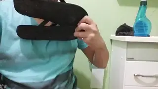 Latino Fetishist Cums on Sandals and Licks It Clean