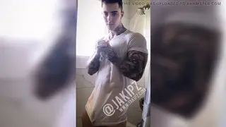 Guy Strokes His Big Cock Under the Shower Spray